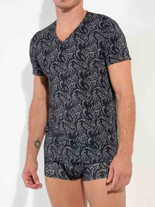 HOM Himeros zwart/print shirt